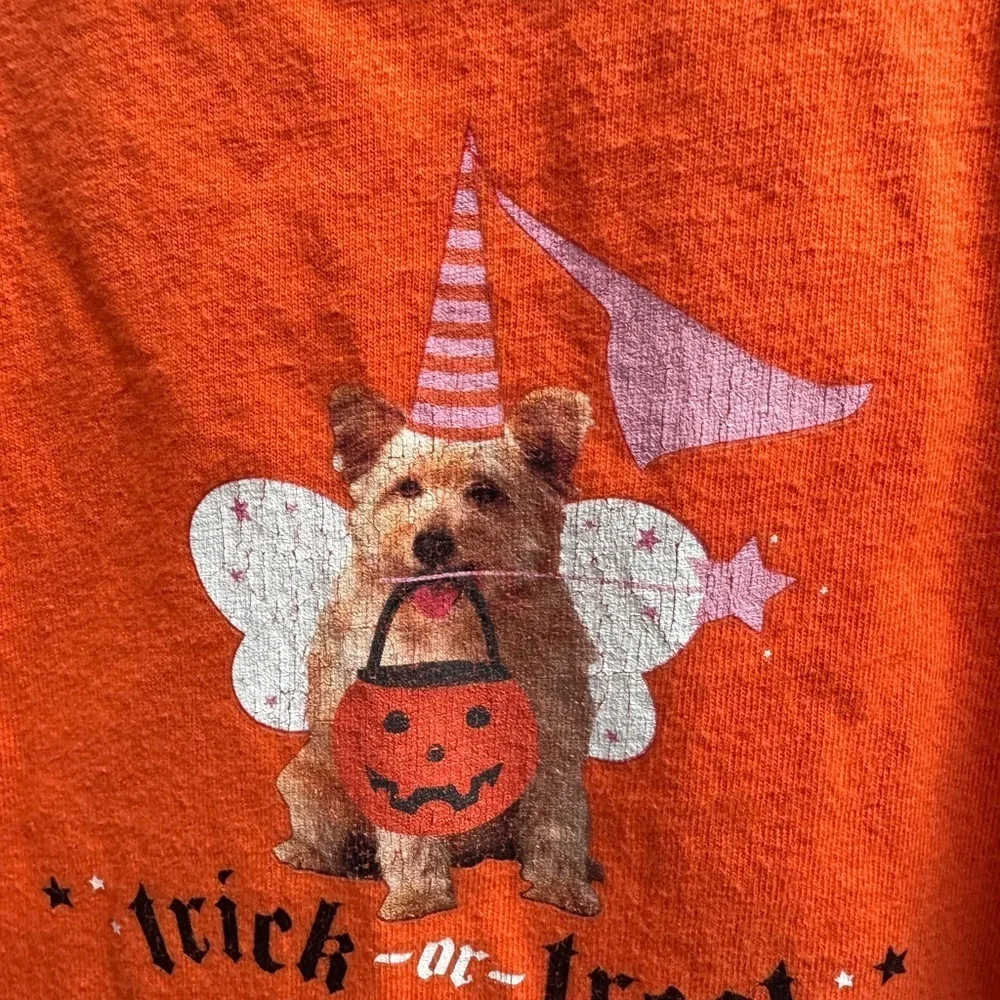 Halloween XS Girls Size 4 5 Dog Orange Trick-or-Treat Short Sleeve T-Shirt Top